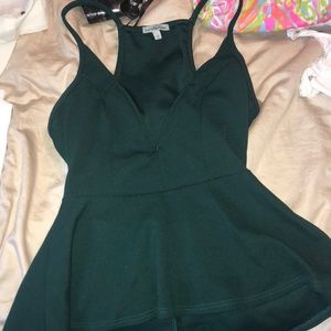 Emerald Peplum Deep V Top